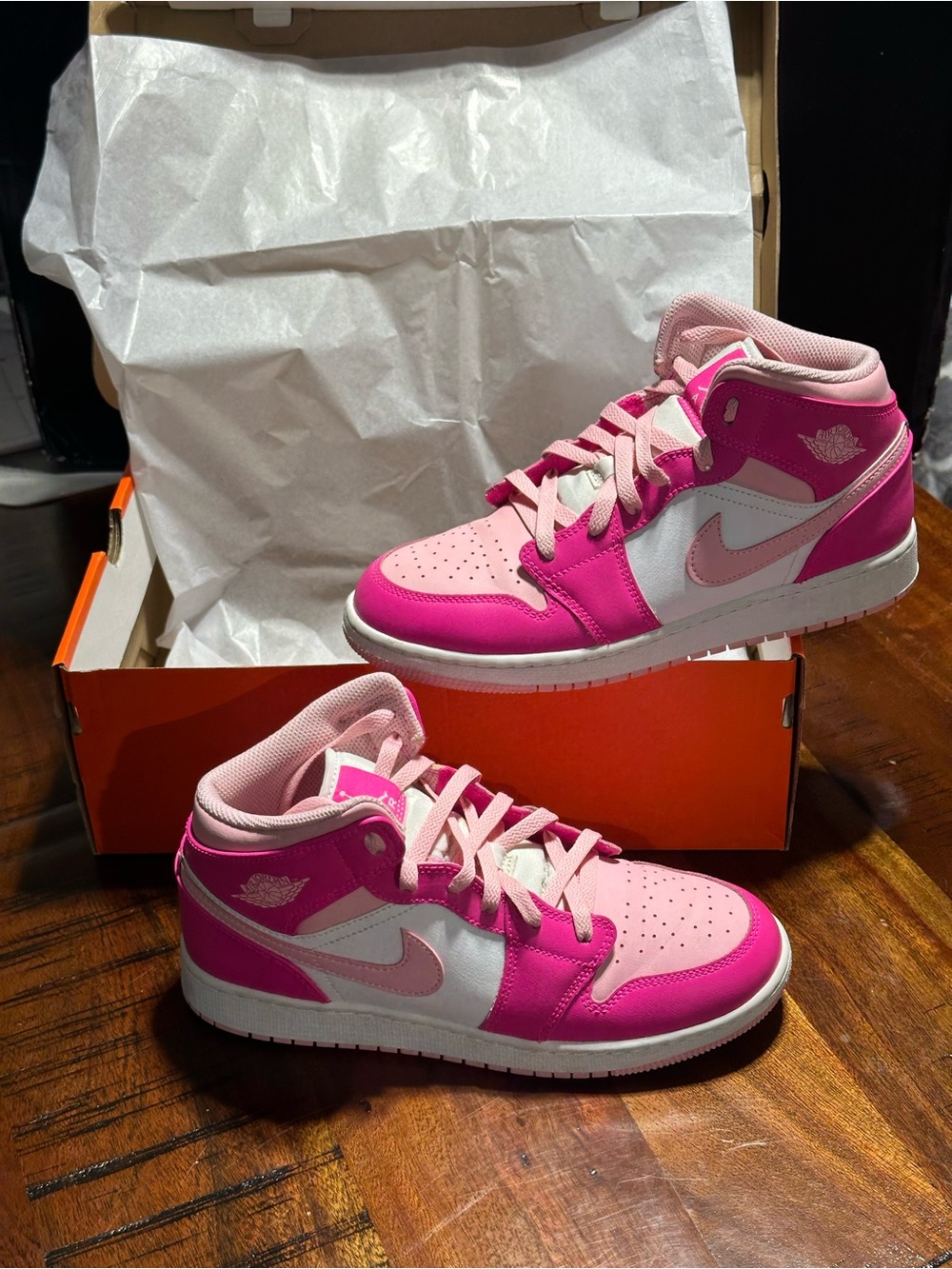 Nike Women's High-Top Sneakers in Hot Pink and Light Pink - Picture 3 of 8